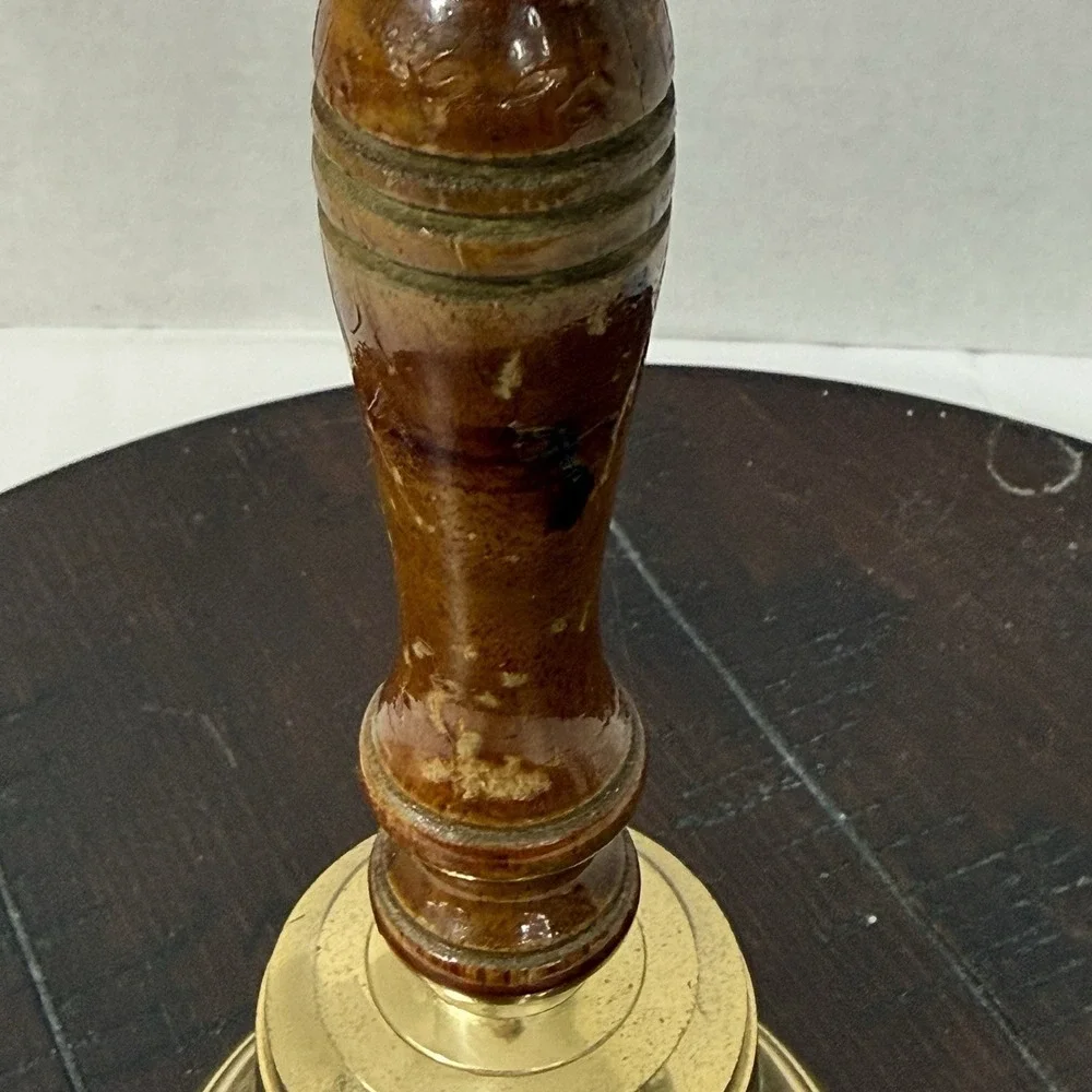 Vintage Captain's Table Brass Hand Bell with Wood Handle 8.25